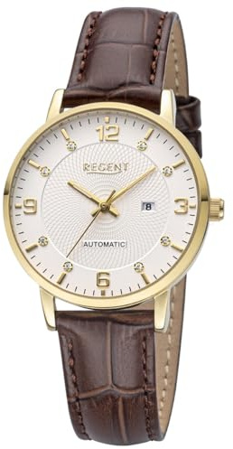 REGENT Automatik Damenuhr, Edelstahl IPG, Zifferblatt Silber, 5Bar, ⌀34mm F-1667