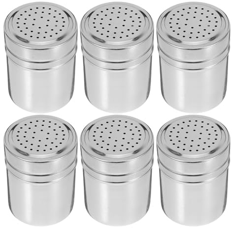 Cabilock 6pcs Stainless Steel Dredge Shaker 12.8oz Silver Rounded Jar