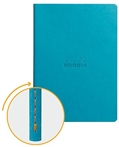 RHODIA 116457C - Turquoise Textile Stitch Soft Notebook - A5 - Dot Dot - 64 pages - Ivory Clairefontaine Paper 90 g/m - Faux Leather Cover - Rhodiarama Collection