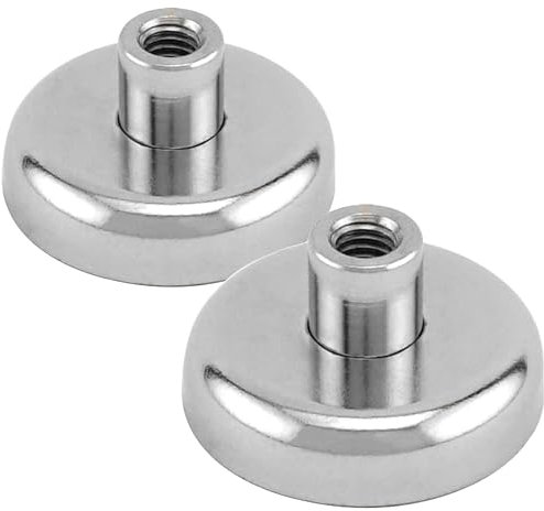 Master Magnetics Neodym-Magnet mit rundem Sockel, Innengewinde, 3,2 cm Durchmesser, 1,8 cm Gesamthöhe, 34,0 kg Halt, vernickelt, 2 Stück, NACF126X2