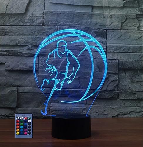 HPBN8 Ltd Kreative 3D Basketball Nacht Licht Lampe USB Power Fernbedienung 7/16 Farben Amazing Optical Illusion 3D LED Lampe Formen Kinder Schlafzimmer Geburtstag Weihnachten Geschenke