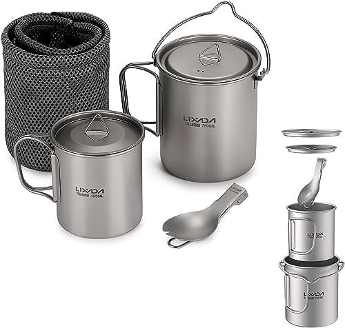 Lixada Ultralight Titanium Portable Titanium Water Cup with Lid and Handle Foldable Outdoor Camping Kitchen Picnic