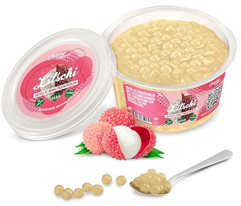The Inspire Food Company Popping Boba Pearls for Bubble Tea - 450gm | Lychee | Bursting Pearls Bubble | Real Fruit Juice for Shakes, Dessert,Smoothie | 100% Vegan & Glutenfree, No Artificial Colors