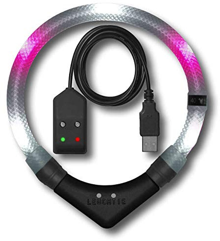 LEUCHTIE® Leuchthalsband Easy Charge weiß-pink Größe 37,5 I LED Halsband für Hunde I USB aufladbar I konstante Leuchtkraft I wasserdicht I extrem hell