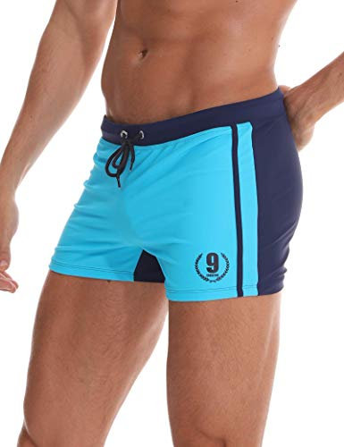 Arcweg Badehose Herren Eng Kurz Badeshorts mit Tunnelzug Schwimmhose Wassersport Kurze Hose UV Schutz Jungen Schwimmwear Schulschwimmen (Blau, M)