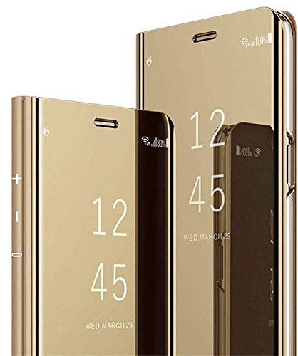 Herbests Kompatibel mit iPhone 11 Pro Schutzhülle Flip Spiegel Handyhülle Mirror Case Klapphülle Überzug Clear View Hülle Brieftasche Handytasche Etui Booklet Lederhülle,Gold