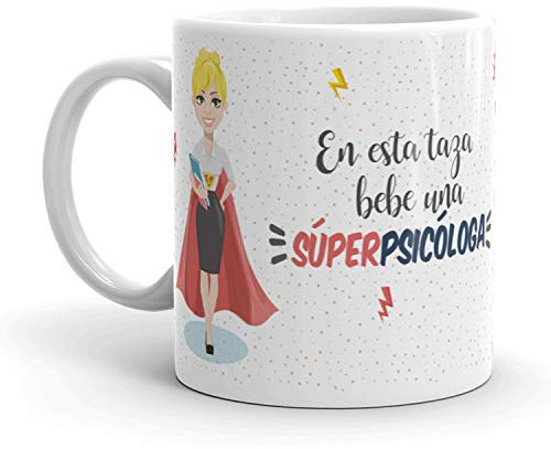 Kembilove Taza de Café Psicóloga – En esta taza bebe una Súper Psicóloga – Taza de Desayuno para la Oficina – Taza de Café para Profesionales de Superhéroes – Regalos Personalizados