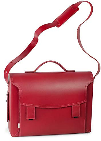 Jahn-Tasche – Luxus Aktentasche/Lehrertasche für Damen Größe L aus Leder, helles Kirsch-Rot, Blau gefüttert, Modell 609