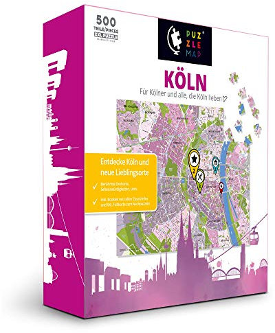 PuzzleMap Köln Puzzle Stadtplan - XXL 500 Teile - Mit Booklet & Faltkarte - 68x48cm Motivgröße - Reiseführer Geschenk Souvenir