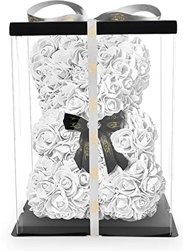 NADIR - Orso di rose con fiocco, altezza tra 25 cm, 40 cm e 70 cm, con confezione regalo preconfezionata, per San Valentino, festa della mamma, compleanni, anniversari