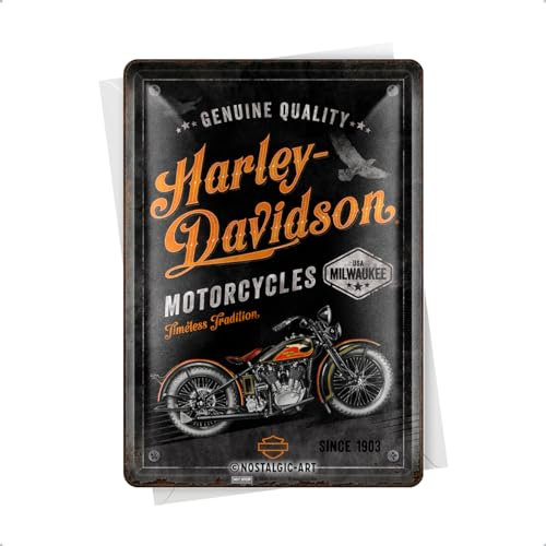 Nostalgic-Art Retro Blechpostkarte, 10 x 14 cm, Harley-Davidson – Timeless Tradition – Geschenk-Idee für Biker, Original Lizenzprodukt (OLP), Postkarte aus Metall, Mini-Blechschild als Grußkarte