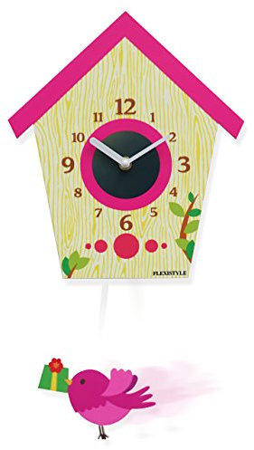FLEXISTYLE Modern Design Wanduhr Pendel für Kinder Kuckuck ohne tickgeräusche, Acryl, kinderzimmer (Pink)