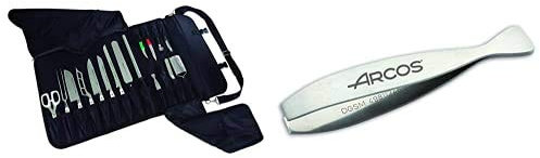 Arcos Bolsas Para Cuchillos, Bolsa Para Cuchillos Con Capacidad Para 17 Piezas, 100% Poliester 520 X 920 Mm, Color Negro, Cuchillos No Incluidos + 605 Pinza Para Pescado, Acero Inoxidable, 110 Mm
