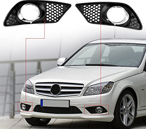 Artudatech Auto Kühlergrill Pair Front Stoßstange Fog Light Grill Set Passend für Mer-ce-des Benz C-Class W204 2008-2010