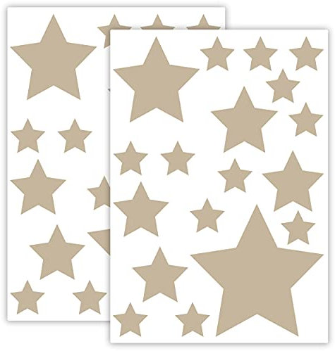 WANDKIND STERNEN SET Kinderzimmer 36 Stück Sterne Aufkleber Sternenhimmel zum Kleben Stern Wandtattoo Wandaufkleber Sticker Wanddeko (Beige)
