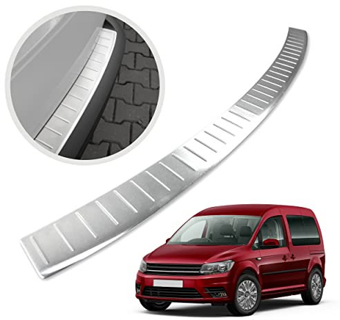 CHROMEMASTER | Ladekantenschutz Stoßstangenschutz | Kompatibel mit Volkswagen VW Caddy 2015-2020; Gebürsteter Edelstahl, Silber Matt; Unsere Lackschutzleiste Sichert den Heckstoßfänger vor Kratzern