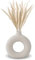 Dekorative Vase aus Keramik, Beige, runde Form, Moderne Kunst, handgetrocknete Blumen, handgefertigt, für die Dekoration von Büro zu Hause (M)