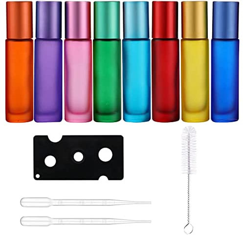 cunz 8Pcs OI Roll On Glasflaschen für ätherisches Öl, Glasroller Nachfüllbarer Behälter Aromatherapie, Duftstoff, Glasaufsatz 10ml, 8pcs Ätherische Öle Roller Flaschen