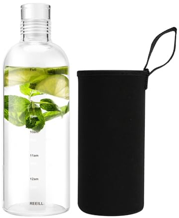 Bouteille d'eau en verre borosilicate transparent avec échelle 1 couvercle – Manchon en silicone antidérapant sans BPA pour le sport, l'alpinisme, l'école, 750 ml