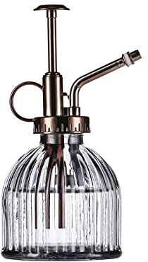 Eidoct Glass Plant Mister Spray Bottle, 6.5 Gray Glass Water Spray Bottle with Bronze Top Pump Small Watering Can, Small Plant Sprayer Mister (Gray+Bronze A)