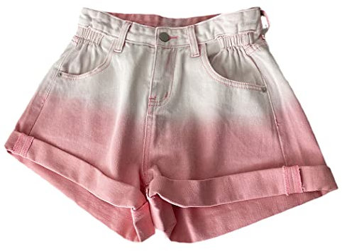 Donne Vintage Gradiente Denim Shorts Estate Vita Alta Slim Rosa Jeans Breve Casual Gamba Larga Flangiatura Pantaloncini, rosa, XL