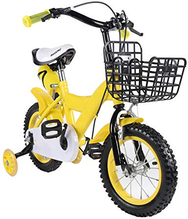 NeNchengLi 12 Zoll kleines Kinderfahrrad für Mädchen/Jungen Kinderfahrrad mit Hilfsrad (Yellow)