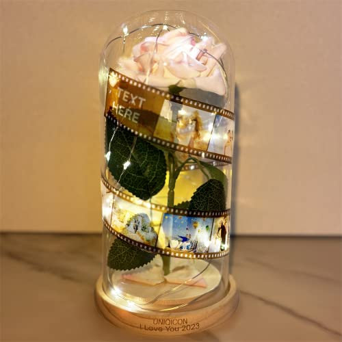 uniqicon Personalisierte Foto Filmrolle Ewige Rose Im Glas Mit Licht,Muttertagsgeschenke,Led Geschenke Für Frauen,Mama, Freundin,Frauentag,Hochzeitstag,Valentinstag,Sie Jahrestag