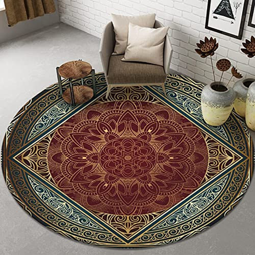 Tospass Vintage Rund Teppich Wohnzimmer Waschbar Outdoor Boho Teppiche Runder 180 cm Rot Carpet Modern Flauschig Weicher rutschfest Plüsch Teppiche für Schlafzimmer Deko Kinderzimmer Balkon