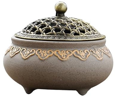YLWX Keramik Vintage Knoblauch Aufbewahrung Hollow Deckel Resistant Storage Jar Küche Wohnzimmer Ornament Knoblauchtopf (Color : Beige)