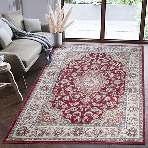 Mazovia Groß Teppich Flur 200x300cm Rot Klassisch Traditionell Weich | Teppich für Eingangsbereich Küche Büro Wohnzimmer Schlafzimmer Pflegeleicht Fußbodenheizungsgeeignet Kurzflor Synthetisch