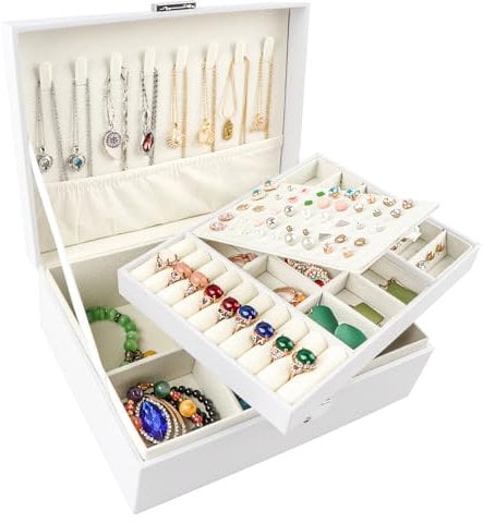 Homeanda schmuckkästchen damen schmuckschatulle schmuckkästchen mit schlüssel schmuckbox leder schmuckschatulle groß schmuckkästchen schmuckschatullen(UG-Weiß)