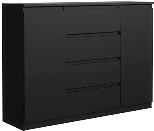 meble masztalerz Kommode Schwarz Matt mit 4 Schubladen und 2 Türen - 138,6 x 101,5 x 39 cm - Sideboard Wohnzimmer, Schlafzimmer - Schubladenschrank - Komodenschrank