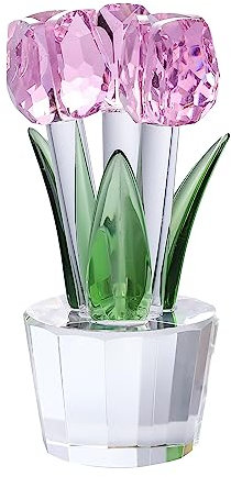 Qianwei Kristall-Tulpen Blumen Figur Rosa mit Vase – Glas Blumenstrauß Sammelfiguren Kristall Büro Home Decor Briefbeschwerer – Tulpe Geschenke für Frauen Mama Bestfriend Hochzeitstag