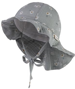 Sterntaler Mädchen Sonnenhut Gänseblümchen Musselin Mit Bindeband Und Nackenschutz, Steingrün, 45 EU