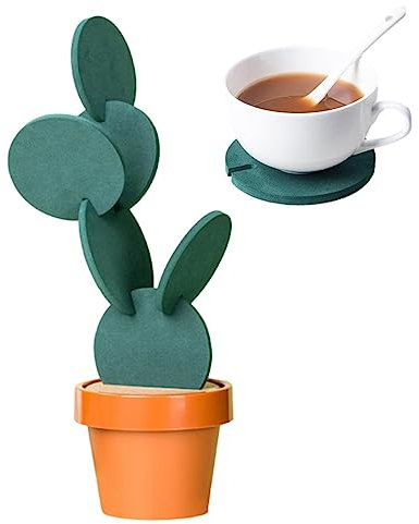 Dessous Verre Cactus | sous-Verres Cactus pour Boissons | Protection Table, 6 pièces/sous-Verres créatifs avec Porte-Pot Fleurs, Cadeaux Fantaisie