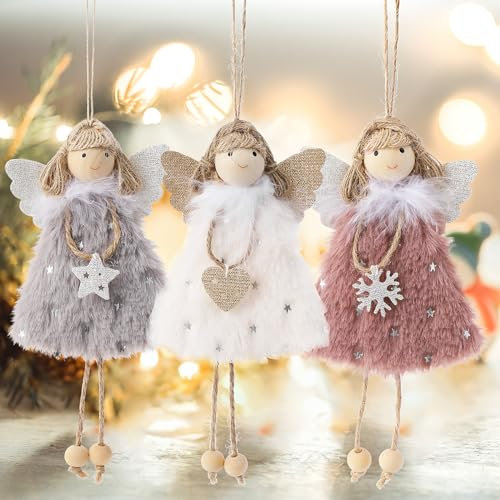 Aceshop 3 Stück Weihnachten Engel Anhänger, Weihnachtsengel Ornament Süß Weihnachten Engel hängende Dekorationen Engel Puppe Anhänger für Kinder Weihnachtsbaumschmuck Engel für Weihnachtsdekoration