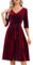 Bbonlinedress Samtkleid Damen Langarm Midilang Abendkleid elegant für Hochzeit Winter Festliche Kleider Vintage Rockabilly Cocktailkleid Party Weihnachtskleid Dark Red L