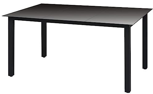 GuyAna Garten-Esstisch Glas Aluminium 150 x 90 x 74 cm Schwarz Schmaler Esstisch KüChensofa