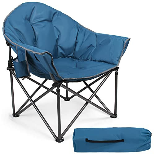 HIGH POINT SPORTS Campingstuhl Moonchair XXL Faltbar Campingsessel Klappbar Rund bis 150 kg Campingstühle Tragbar Klappstuhl mit Getränkehalter für Indoor Outdoor Camping Garten(Tiefblau)