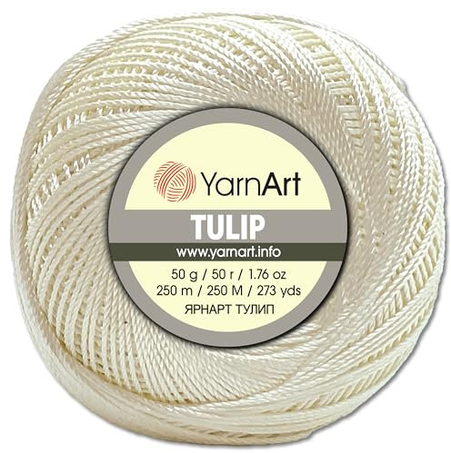 Frida's Wollhaus YarnArt 50 g Tulip Häkelgarn Filetgarn Mikrofaser glänzend seidig 49 Farben (402 | Creme)