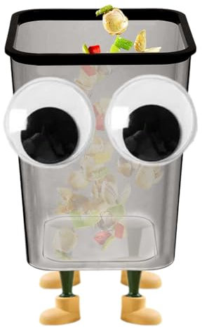 CENMOO Niedlicher Mülleimer - Transparenter Mülleimer mit einem Paar Augen und 4 Beinen - 15 Liter Schlafzimmer Mülleimer für kompakte Räume, Bad, Arbeitsplatz, Schlafzimmer, Küche