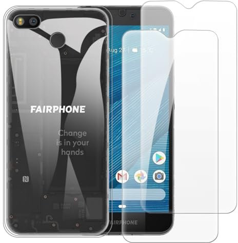2er-Set Panzerglas + TPU Handyhülle Kompatibel mit Fairphone 3, Stoßfester Schutz mit Displayschutzfolie und Schutzhülle (Transparent)