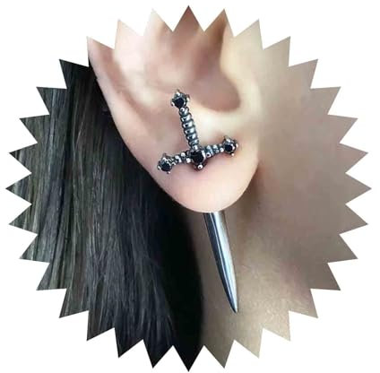 Dervivea Gothic Schwert Ohrringe Schwert Dolch Ohrringe Silber Schwarz Kristall Schwert Ohrstecker Ohrringe Punk Messer Ohrringe Strass Schwert Ohrringe Halloween Ohrringe Schmuck(silber Und Schwarz)