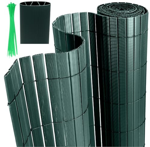Joparri Canisse en PVC, Brise Vue en PVC Vert, avec Serre-câbles, Revêtement de Balcon, Renforcement en 4 Poids, Opaque, Clôture de Jardin, Protection Contre Le Vent, Résistant aux UV, 120 x 1000 cm