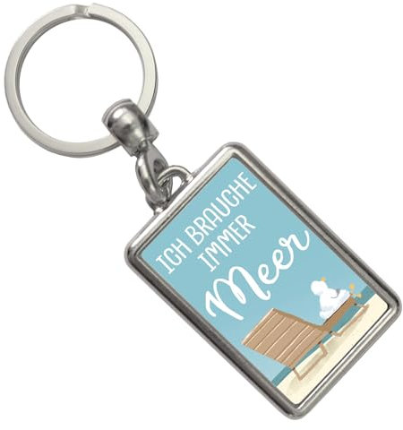 speecheese Möwe Schlüsselanhänger mit Spruch Ich brauche immer Meer Nordsee-Liebhaber Strandaccessoire Urlaub Glücksbringer für Koffer Flugzeug