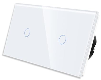 PULSAR Touch Lichtschalter 2 Fach Weiß Unterputz Doppelter Lichtschalter Gehärtete Kristallplatte mit Status-LED Touch Schalter Doppelt Zweifach 110V - 240V / Nicht Smart Schalter