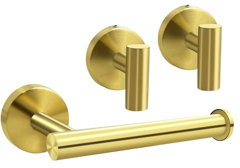 Generic 304 Stainless Steel Toilet Roll Holder Wall Mounted Gold Set - Toilet Paper Holder Tissue Dispenser for bathrooms & Kitchen with 2 Pack Hooks