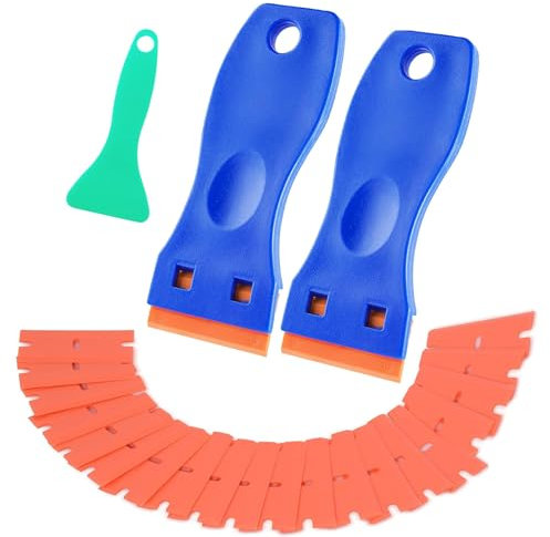 Mini Raschietto in Plastica Con 20 Lame in Plastica, Raschietto in Plastica, Raschietto Vetroceramica, 2 PCS Raschietto + 20 Lame in plastica, Raschietto per Vetro, Razor Blade Spatola