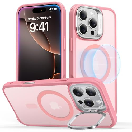 ESR for iPhone 16 Pro Max Case, Compatible with MagSafe, Military-Grade Protective Case, Built-In Stash Stand Phone Case, Scratch-Resistant Back Cover, Classic Series, Clear Pink