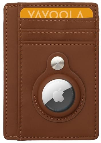 YAYOOLA Portefeuille Apple AirTag Minimaliste Fin avec Poche Air Tag et Blocage RFID - Fenêtre de Suivi de sécurité d'identité (Chocolat), Minimalist, Contemporain